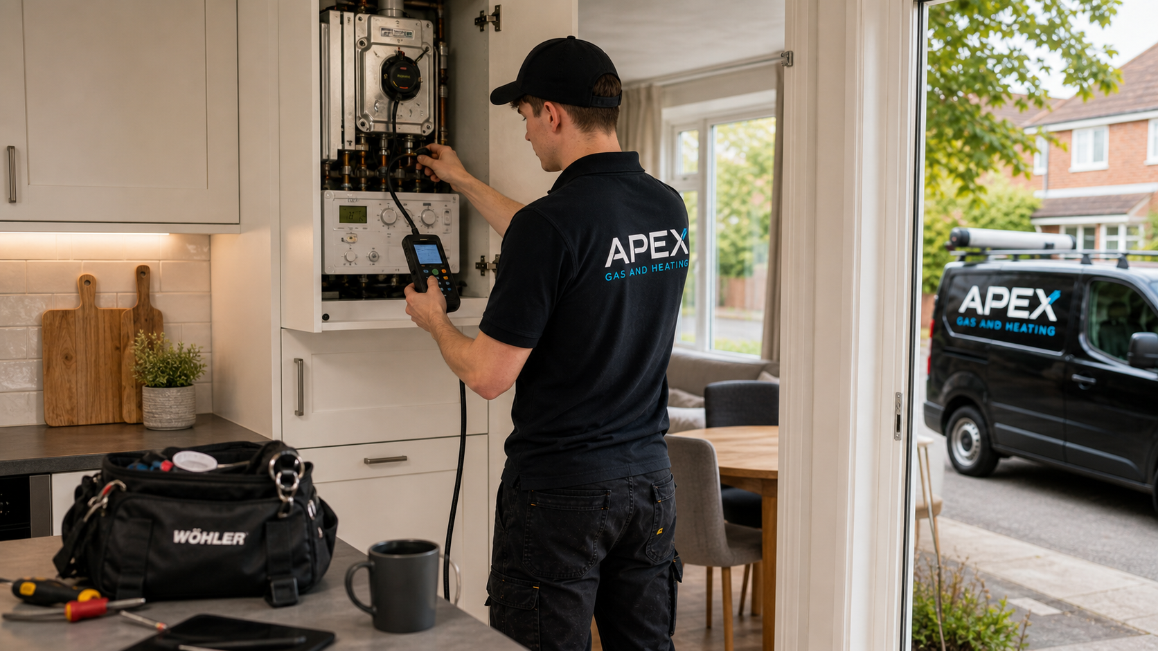Engineer carrying out HMO gas safety checks